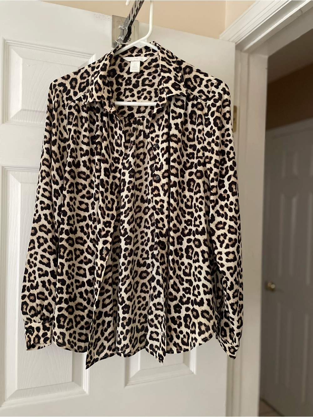H&M Leopard Print Button-Up Blouse - Beige & Black
